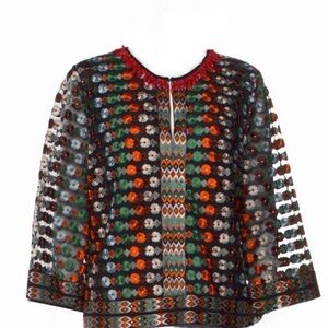 Tory Burch Embellished Embroidered Tulle Tunic